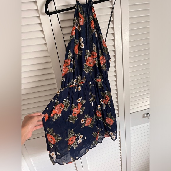 Reformation mini navy floral dress size 6 halter open back. - Picture 1 of 4